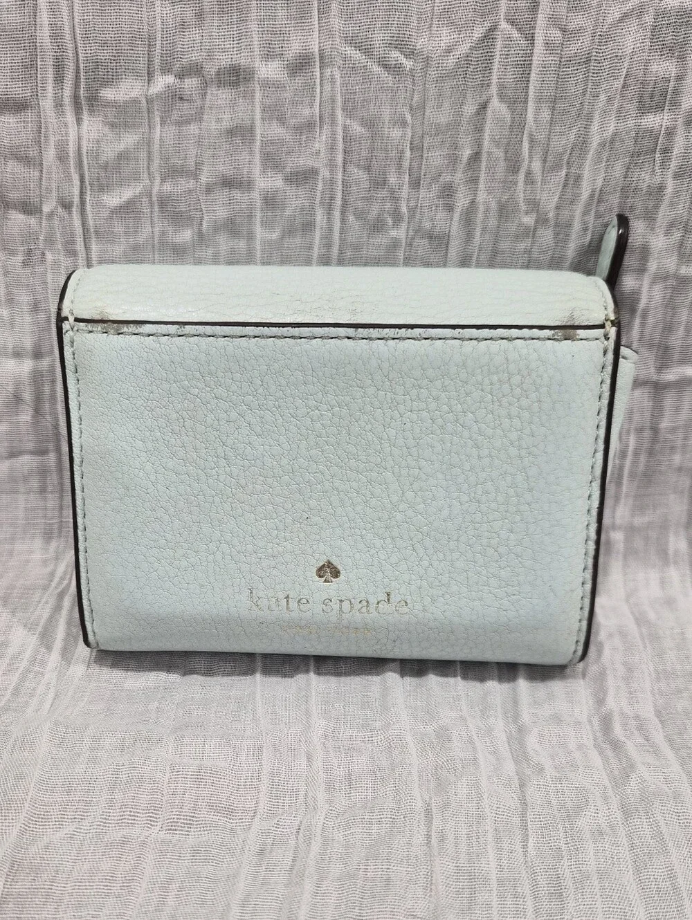 Kate Spade New York Marti Small Compact Bifold Wallet Light Blue Pebbled Leather